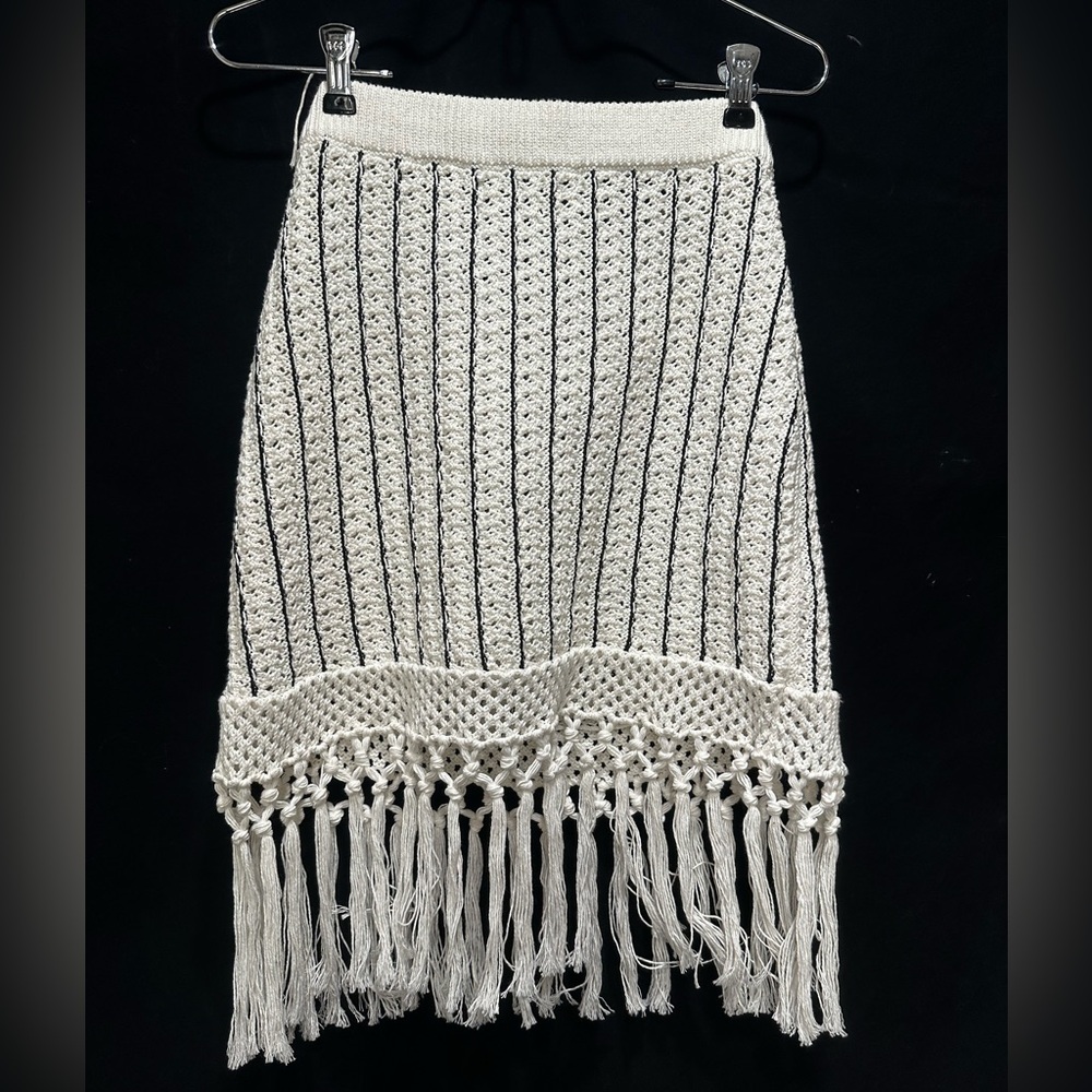 & Other Stories Cream Fringe Knit Skirt